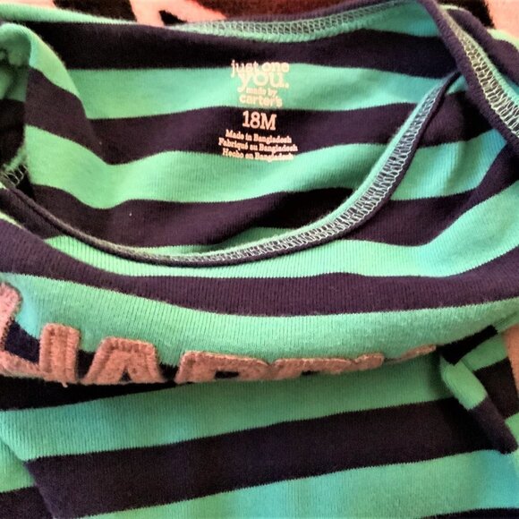 Previously Owned Carter "Just One You" Aqua Stripped Onesie says HAPPY - Picture 5 of 5